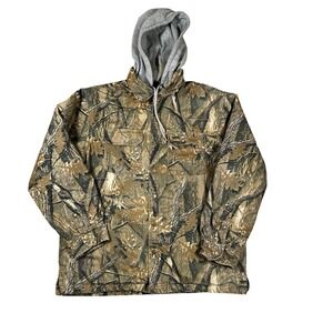 Vintage Faded Glory Camo Men M Jacket Hooded Fleece Outdoor Heavy Hunting Stain